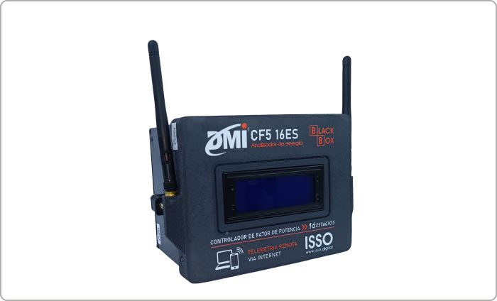    Controlador de fator de potência ISSO, 8 estágios, telemetria remota, alertas e relatórios 